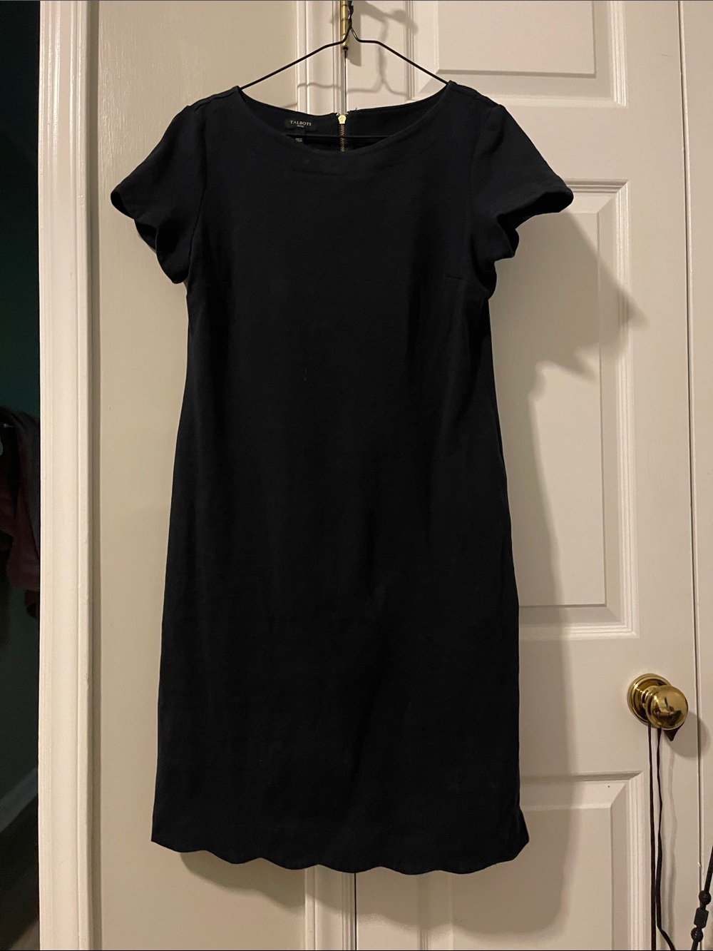 Talbots navy scalloped dress MP